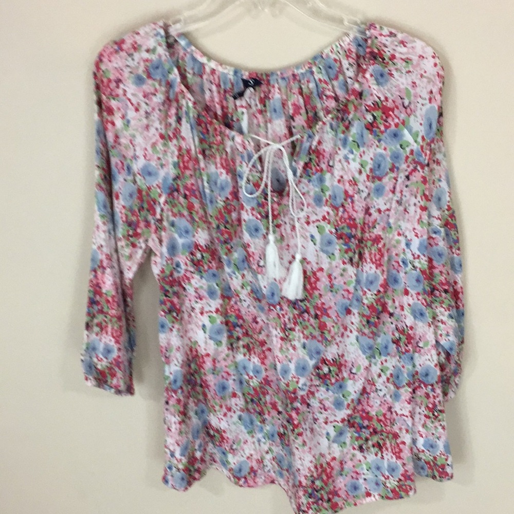 Chaps Floral Cotton Ridged Oversized Peasant Top Size Small